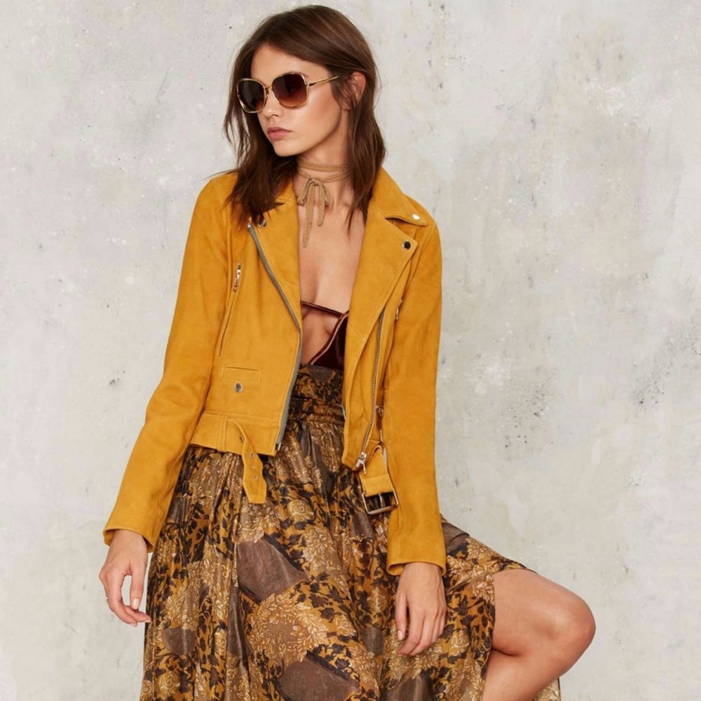 NASTY Gal - Mustard Suede Moto Jacket